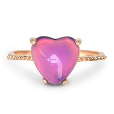 FUN JEWELS Minimalist Rose Gold Heart Mood Ring Crystal Color Change Stone Gift