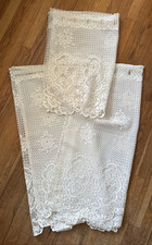 3 Piece Ivory Crochet Lace 2 Panel Cafe Curtains 1 Valance Window Treatment