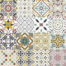 Toile cirée au mètre - Largeur 140 cm - Carreaux de ciment sauge et terracotta -