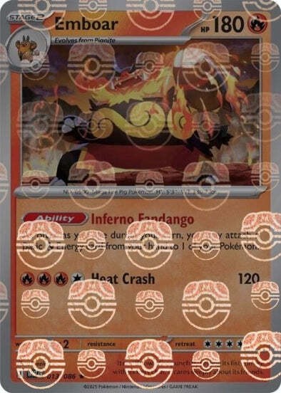 Emboar (Master Ball Pattern) - 013/086 - Rare - Holo - NM - White Flare