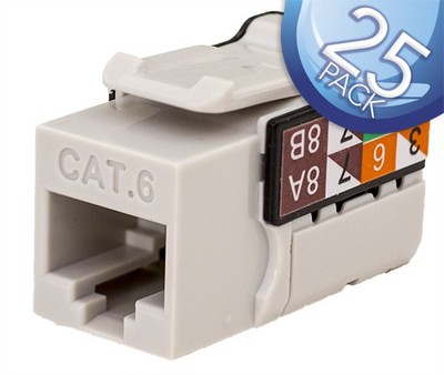 Vertical Cable CAT6 RJ45 Keystone Jack Network Connector - Gray - 25 Pack