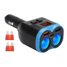DC 12V Car LCD Cigarette Lighter Socket Splitter Dual USB Charger Power Adapter