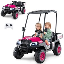 24V 7AH Kids Golf Cart 4WD 2 Seater Ride on Car w/Storage  Remote Control Pink