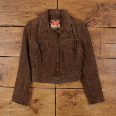 Vintage Levis Suede Trucker Jacket XS Womens 70s Brown Big E Type III Western