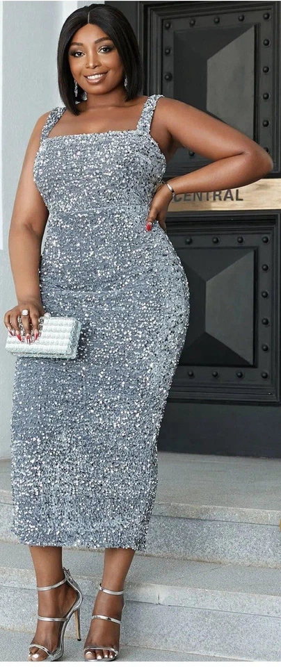 Vestido de noche Miss Ord sin mangas con lentejuelas plateadas para mujer talla 4x nuevo con etiquetas Foto 3 de 4