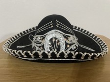 Vintage 1970's Authentic Mexican Childs Sombrero black with silver Thread
