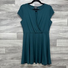 Lulus Skater Mini Dress Women XL Green Cap Sleeve Surplice Keyhole Neck Pullover