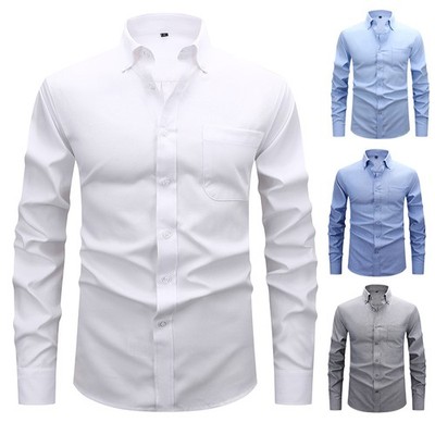 Mens Dress Oxford Shirts Formal Business Long Sleeves Cotton Casual Shirts Tops