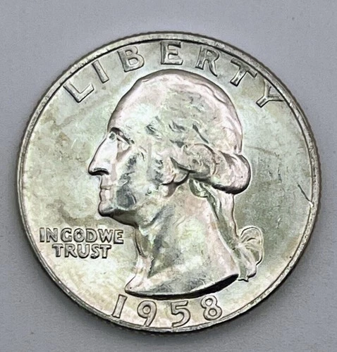 1958-D Washington Quarter 90% Silver AU Almost Uncirculated