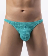 Men's Sexy Solid Sea Foam Green Size M Textured Unlined Bikini Brief Swimsuit