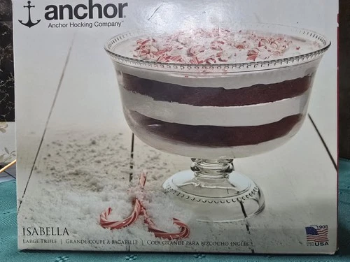 Vintage Anchor Hocking Isabella Large Glass Trifle Bowl Round Dessert
