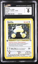 first edition snorlax card Jungle 1st Holo 11/64 PSA 8 TBC Games Captured in a crystal Snorlax 1999 Jungle #27/64 1st