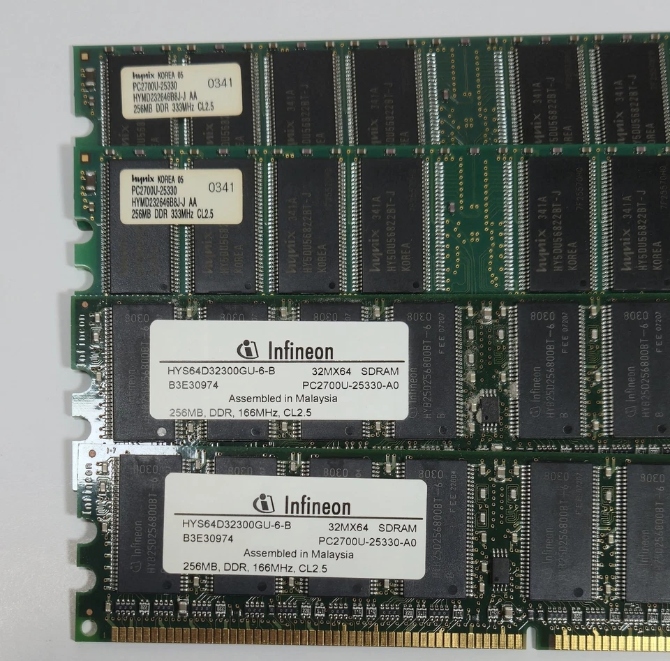Lot Of 8 DDR1 400 CL3 CL2.5 Desktop RAM Memory (x4 512MB And x4 256MB) Infineon - Image 3 of 3