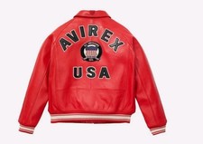 Giubbotto Bomber Uomo Rosso Avirex Vera Pelle Volo Americano Giacca Pelle