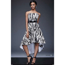 NWT Maslavi Women's Black/White Zebra Strapless Fit & Flare Dress Size 0