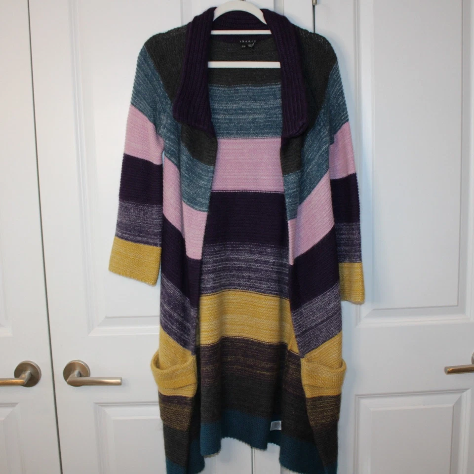 THEORY Floriane Land Multi Color Striped Long Cardigan | P Small - Image 2 of 4