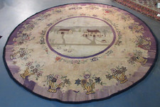 V. RARE  LARGE 9' x 9' ANTIQUE EARLY 19th c.  AMERICAN MAINE ROUND HOOKED RUG