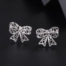 925 Sterling Silver Bow Tie Heart Stud Earrings Jewellery Women Girls Gift