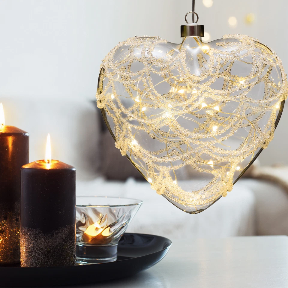 Lotti Cuore Luminoso in Vetro con 20 Luci LED Bianco Caldo Ø18 cm Luci Natalizie
