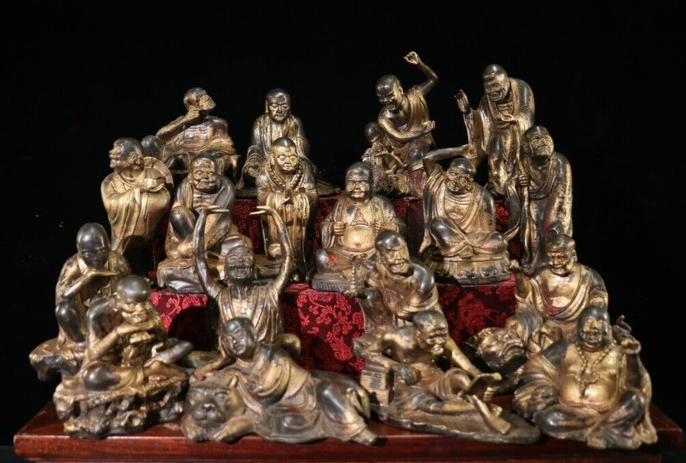 Old chinese buddhim temple bronze gilt Eighteen Arhats Lohan monk