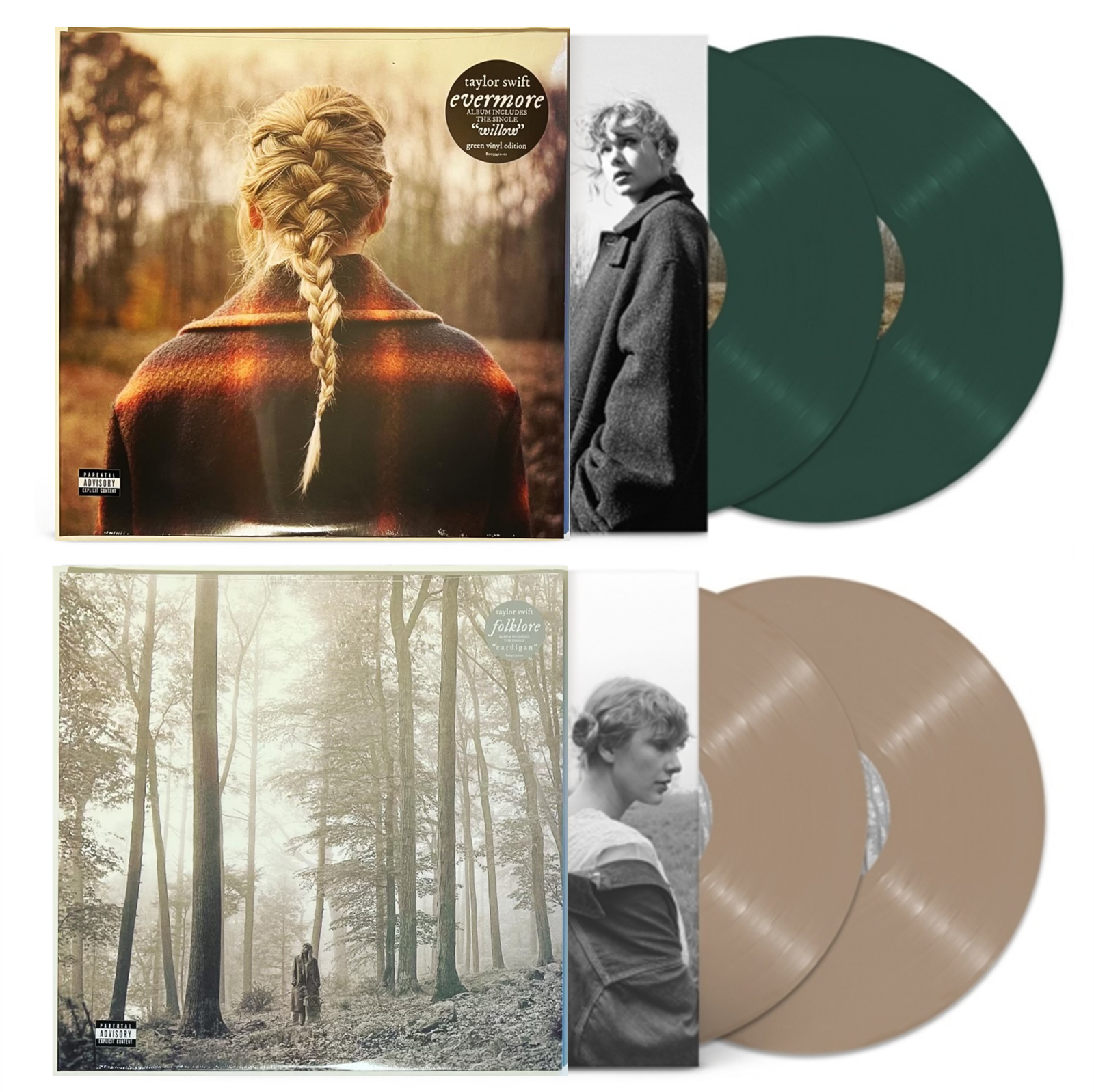 Lote de 2 discos de Taylor Swift - Evermore [vinilo verde] y folclore  [vinilo beige]