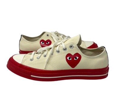 Converse Chuck 70 CDG Shoe Skate Women Sneakers Low Top Canvas Beige Red A01796C
