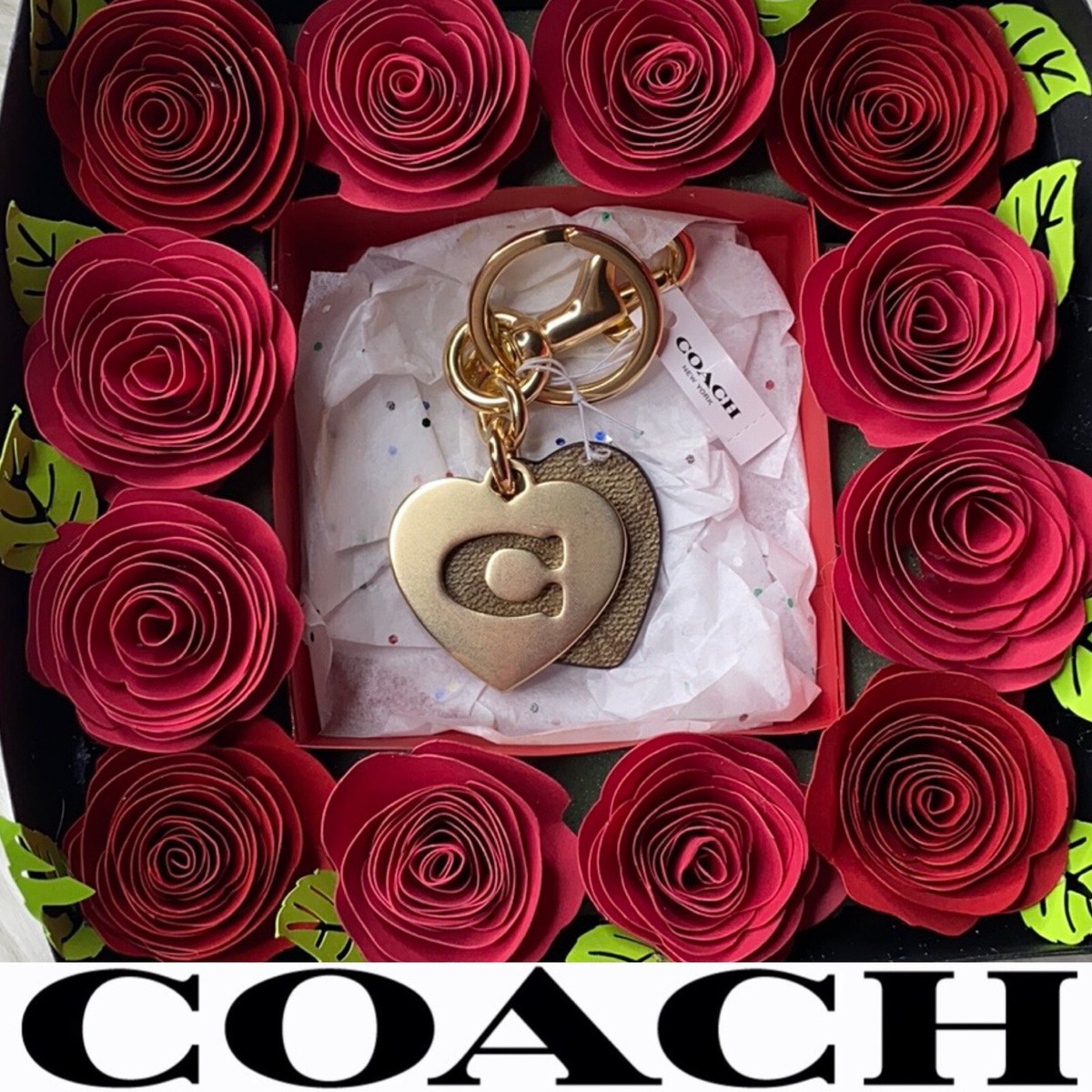 Coach Signature Hearts Key Ring Bag Charm Purse Keychain