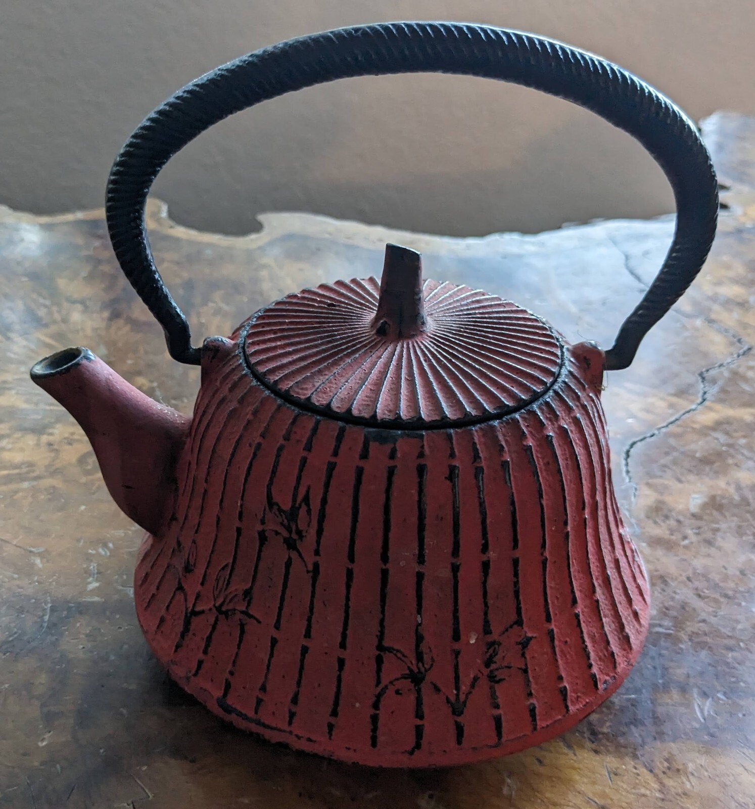 Red Cast Iron Asian Ribbed Teapot Infuser eBay