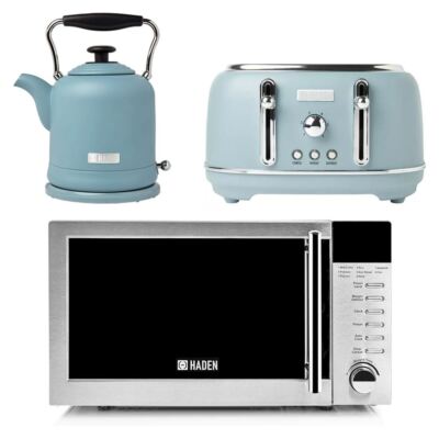 Haden Kettle, Toaster Microwave Set Slice, 800W Highclere,  Blue UK