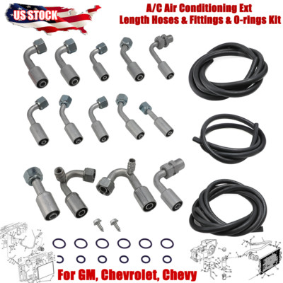 Universal A/C Air Conditioning Ext Length Hoses & Fittings & O-rings Kit For GM