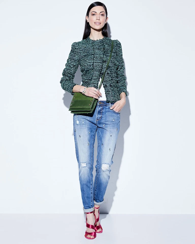 Rebecca Taylor 153276 Tweed Fit-&-Flare Jacket Green size 8 - Image 4 of 4