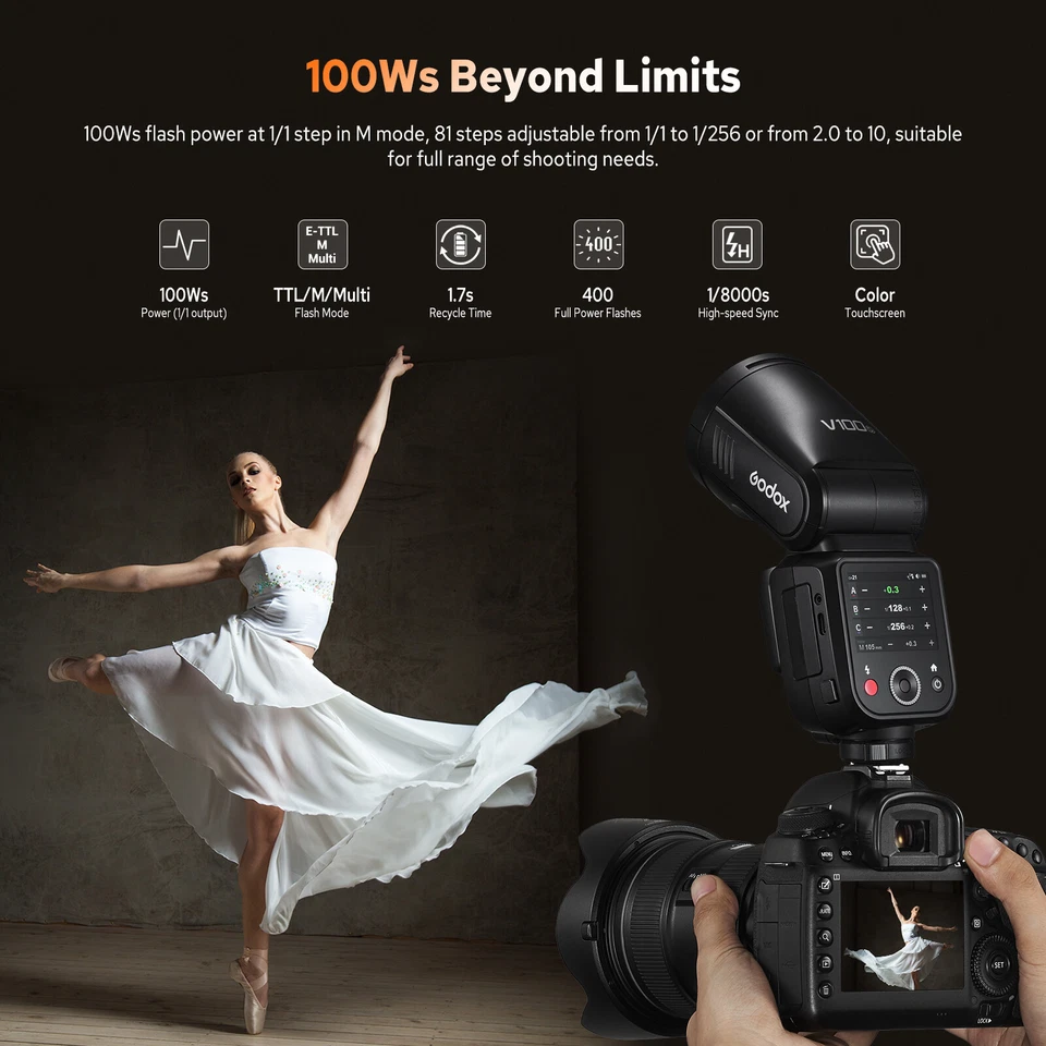 Godox V100S V100 S TTL 2.4G HSS Round Head Camera Flash Light Speedlite for Sony - Image 2 of 4
