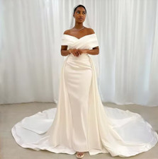 Wedding Dress Off the Shoulder Satin Mermaid Bridal Gown with Detachabale Train