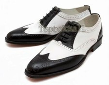 Handmade Men's Leather Black and White Oxfords Wingtip Stylish Fashion Shoes-406