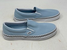 blue slip on vans with checkered foxing