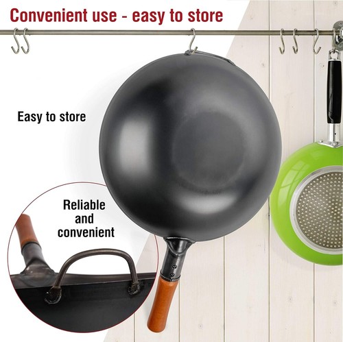 Yosukata Carbon Steel Wok Stir Fry Pan with Flat Bottom Black Durable Cookware - Picture 8 of 9