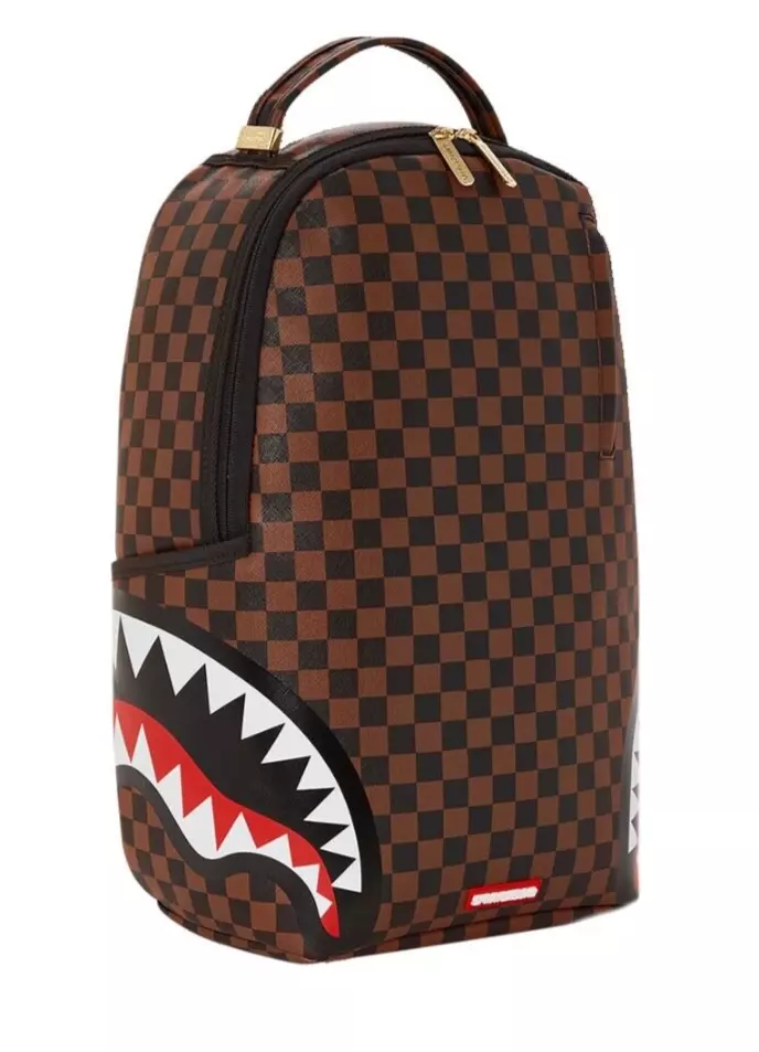 Zaino a scacchi marrone Sprayground squalo a Parigi monogramma libri scolastici