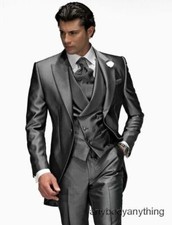 Wedding Men's Tail Jacket 3 Pieces Groom Party OL Tuxedo Blazer with Pants Vest