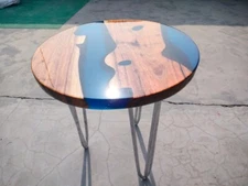 Blue Epoxy Coffee Table Top Handmade natural wooden Art Furniture