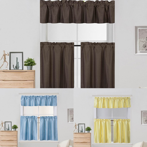 3PC Set Window Dressing Kitchen Curtain Solid Lined Blackout Drape Treatment K4 - Afbeelding 1 van 28
