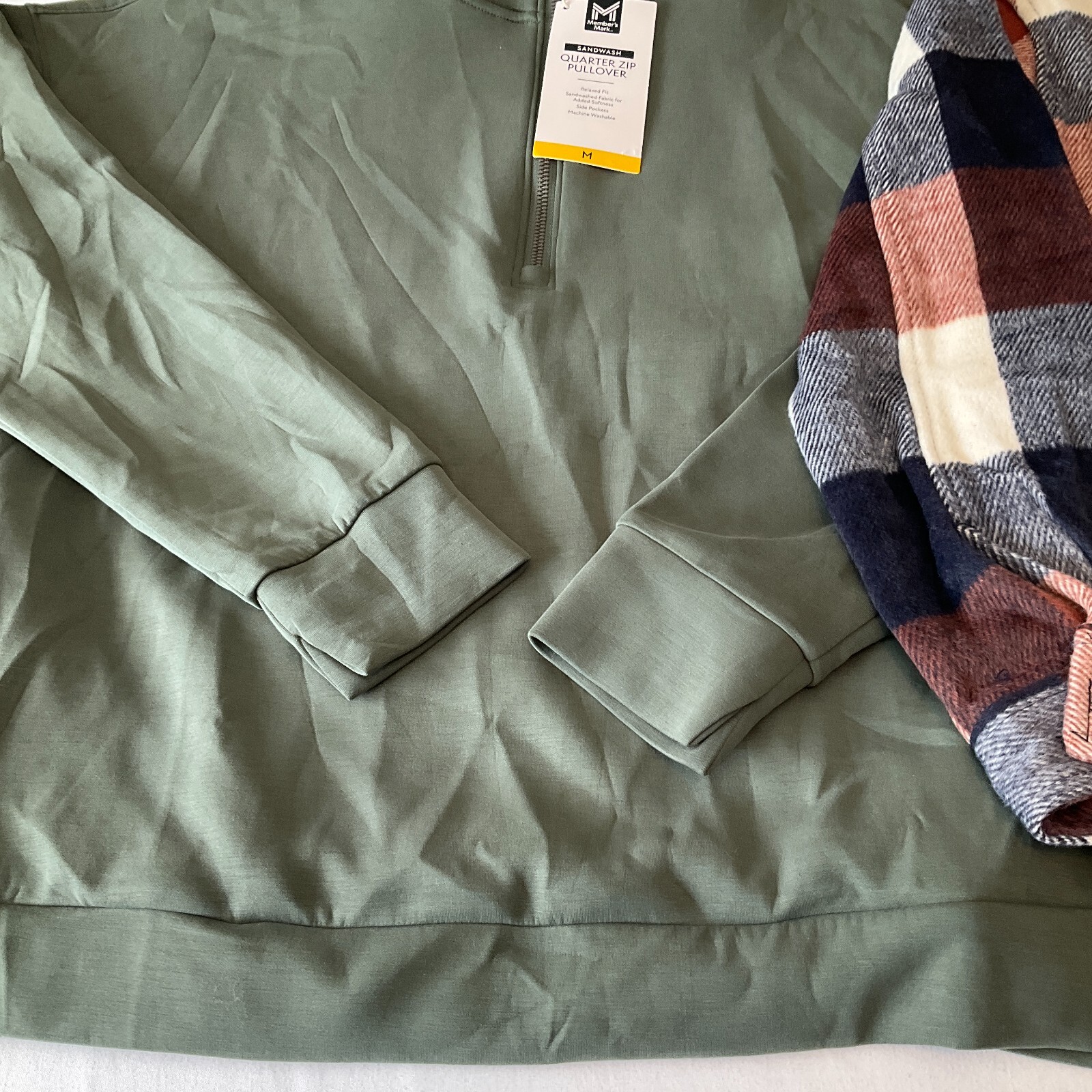 Members Mark Quarter Zip Pullover And Button Front Plaid Shacket Womens Size M