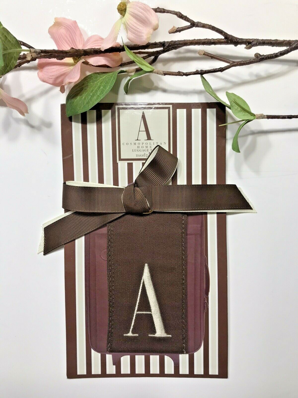 Tag For Women's Travel Bag With Ribbon Ties Mudpie Brown