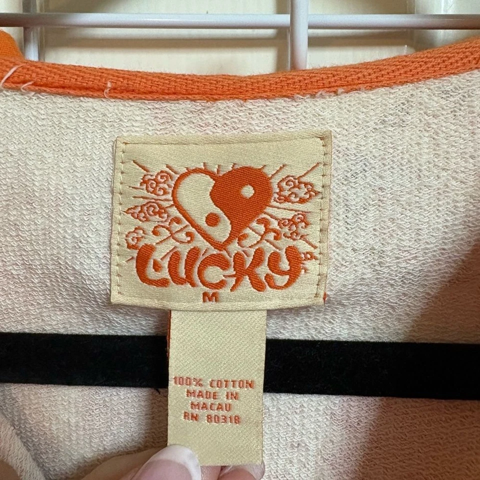 RARO DE COLECCIÓN Y2K Boho Hippie 100% Algodón Marca de la Suerte Sudadera con Capucha Foto 4 de 4