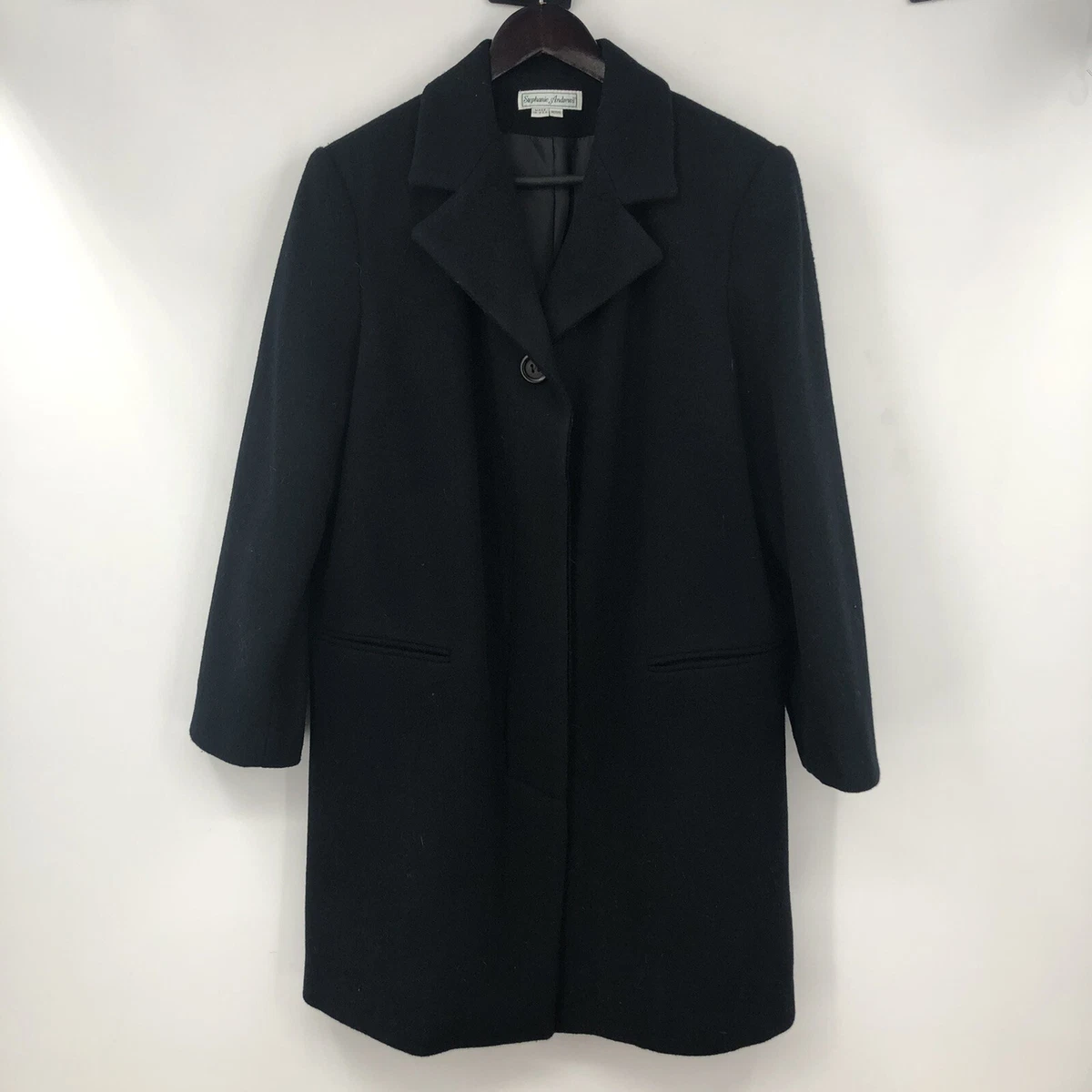 Vintage 90s Stephanie Andrews 100% Wool Coat Petite 12 Black Made In USA  12P | eBay