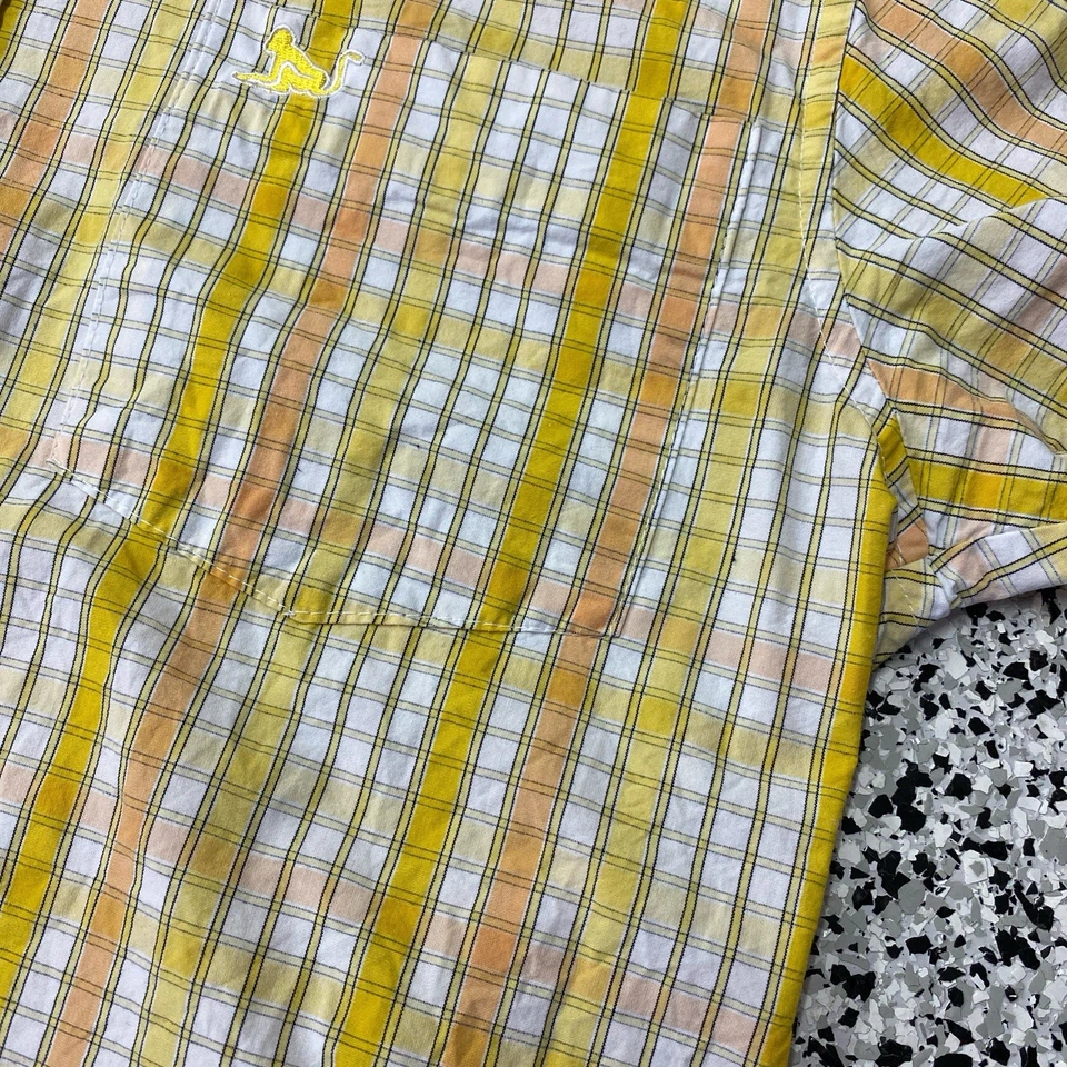 Drunknmunky Shirt Mens Medium Yellow Button Up Short Sleeve Checks Logo - Image 4 of 4