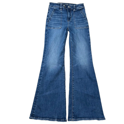 American Eagle Jeans Womens 2 Super High Rise Flare Denim Sailor Nautical