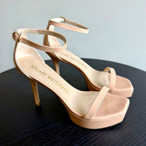 Stuart Weitzman Beige Patent Leather Strappy Ankle Strap Sandals US 8 EU 38