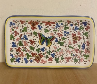 Sur La Table Floral Butterfly Floral Platter Serving Tray 12'' x 7'' Made in Italy