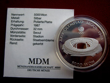 South Korea 1987, Olympic Games Seoul 1988, 5000 Won 16.81g Silver Station (01201)