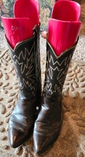 Vintage Justin Western Cowboy Boots Women  s 6.5 B Brown Black Lizard Made In USA